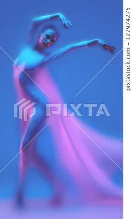 Fluorescent faded ballet grace with flowing motion and sculptural form Fluorescent faded ballet grace with flowing motion and sculptural form 127974275