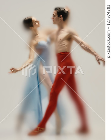 Vivid faded ballet duet with romantic tension and chromatic expression 127974283