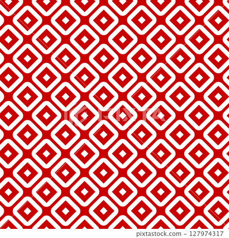 Seamless geometric pattern with red and white diamond shapes in a regular grid creating a modern abstract background Seamless geometric pattern with red and white diamond shapes in a regular grid creating a modern abstract background 127974317