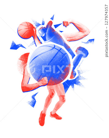 Energetic illustration. Dynamic strength and sports teamwork in abstract form 127974357