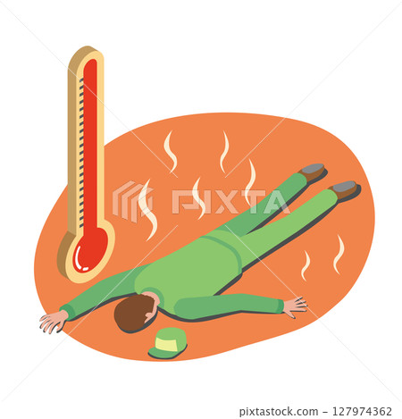 Male worker collapses from heat stroke 127974362