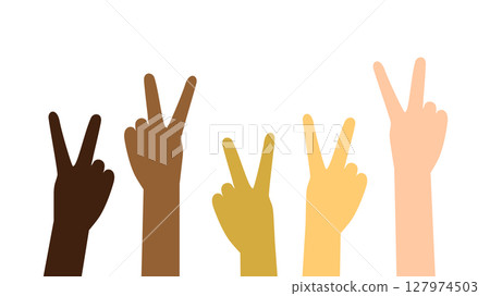 Illustration of five V-sign hands in different skin tones Illustration of five V-sign hands in different skin tones 127974503