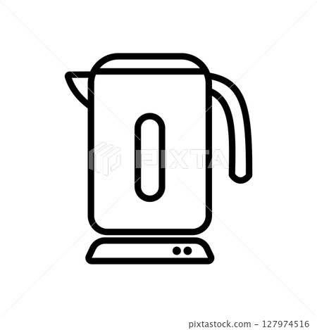 Stock Illustration: Simple line drawing vector icon of an electric kettle (white background) 127974516