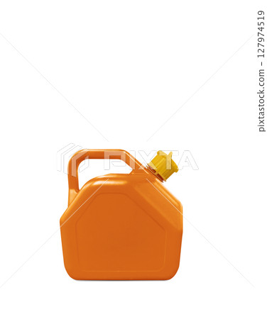 Orange plastic oil gallon on white background. Orange plastic oil gallon on white background. 127974519