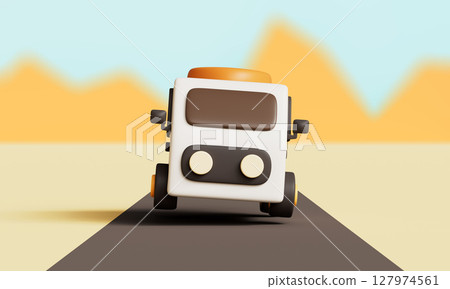 Vintage Camping Travel Mini Van. 3D Rendering. 127974561