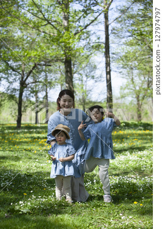 Parents and children playing in nature Parents and children playing in nature 127974797