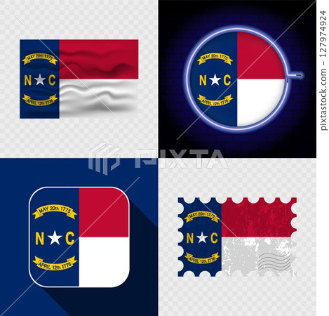 Creative the North Carolina Flag Icon Set Collection. 127974924