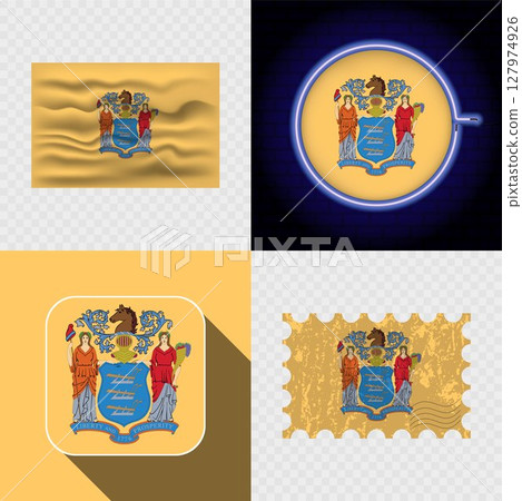 Creative New Jersey Flag Icon Set Collection. 127974926