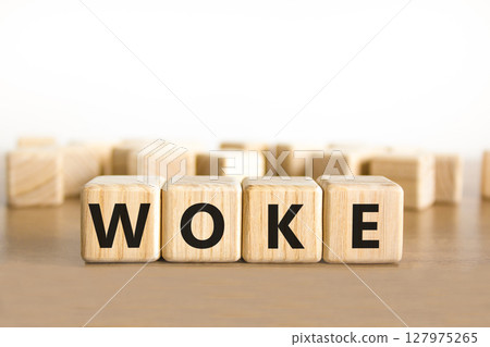 Woke question symbol. Concept word Woke question on beautiful wooden blocks. Beautiful wooden table white background. Business, lifestyle, support and woke question concept. Copy space. Woke question symbol. Concept word Woke question on beautiful wooden blocks. Beautiful wooden table white background. Business, lifestyle, support and woke question concept. Copy space. 127975265