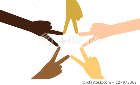 Illustration of a star shape made by hands making V signs of various skin tones Illustration of a star shape made by hands making V signs of various skin tones 127975362