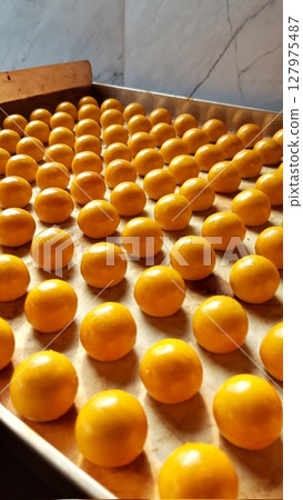 Pineapple cake, called Kue Nenas or Nastar in Indonesian, is one of the most popular traditional sweets to celebrate Eid al-Fitr. Indonesian people's favorite sweets. Selective focus. 127975487