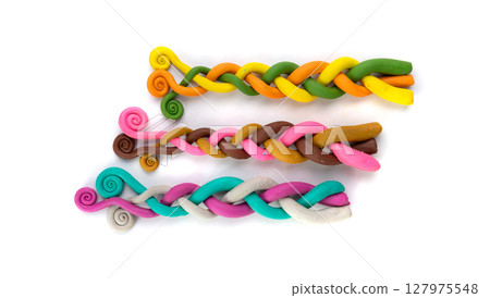 Plasticine Elements Isolated, Modeling Material Clay Pieces, Creativity Clay Dough, Plasticine on White Plasticine Elements Isolated, Modeling Material Clay Pieces, Creativity Clay Dough, Plasticine on White 127975548