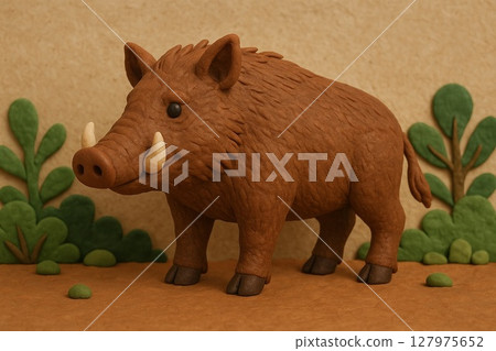 Clay animation style wild boar 127975652