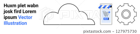 Cloud icon, e-commerce storefront with shopping cart, and gear symbol. Ideal for data storage, online shopping, digital marketing, technology integration, cloud computing, e-commerce platforms Cloud icon, e-commerce storefront with shopping cart, and gear symbol. Ideal for data storage, online shopping, digital marketing, technology integration, cloud computing, e-commerce platforms 127975730