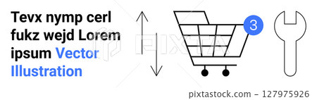 Shopping cart with three items, an adjustable wrench, and up-down arrows. Ideal for ecommerce, online shopping, retail, hardware, cart management, tools, and maintenance. Landing page Shopping cart with three items, an adjustable wrench, and up-down arrows. Ideal for ecommerce, online shopping, retail, hardware, cart management, tools, and maintenance. Landing page 127975926