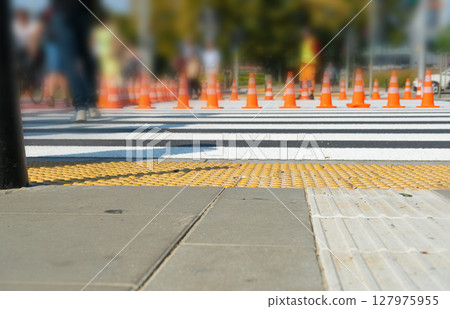 Road Cone, Construction Cone, Red Plastic Warning Sign, Road Witches' Hat, Channelizing Cone on Street 127975955