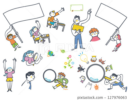 Discover, wave the flag and study! Illustration material for cram school set 127976063