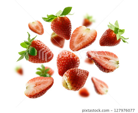Strawberry berry levitating on a white background 127976077