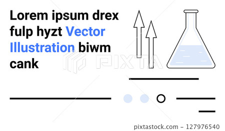 Laboratory flask with liquid, two arrows pointing up, various lines and circular shapes. Ideal for educational content, scientific research, chemistry studies, data analysis, process diagrams Laboratory flask with liquid, two arrows pointing up, various lines and circular shapes. Ideal for educational content, scientific research, chemistry studies, data analysis, process diagrams 127976540