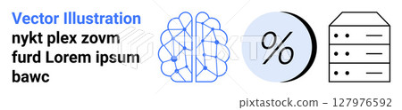 Brain with neural connections, percentage symbol, and data server. Ideal for technology, data analytics, machine learning, statistics, mathematics, neural networks, and database management. Landing Brain with neural connections, percentage symbol, and data server. Ideal for technology, data analytics, machine learning, statistics, mathematics, neural networks, and database management. Landing 127976592