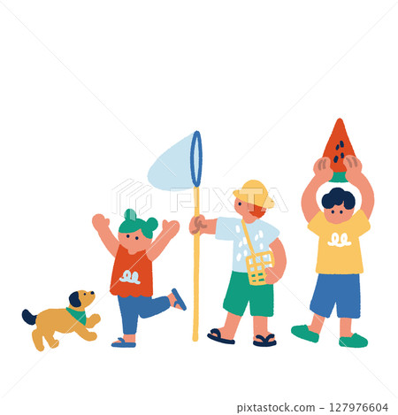 孩子們享受暑假的彩色插圖 127976604