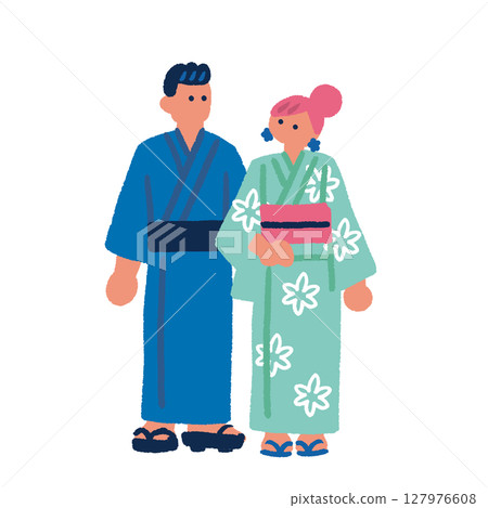 一對夫婦穿著浴衣的插圖 一對夫婦穿著浴衣的插圖 127976608