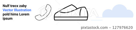 Shoe illustration with minimalistic design, simple phone receiver, and light blue cloud. Ideal for digital communication, fashion, minimalist art, e-commerce, mobile app interfaces, and technology 127976620