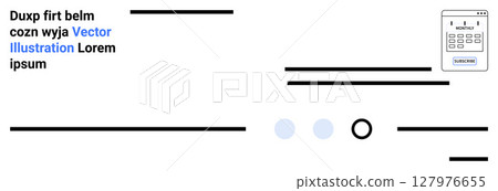 Black horizontal lines, placeholder text, blue and gray circles, calendar icon, minimalistic design, modern layout, light background. Ideal for web design, minimalism, modern art, UIUX, clean 127976655