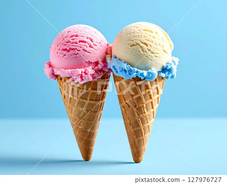 草莓香草冰淇淋甜筒 草莓香草冰淇淋甜筒 127976727