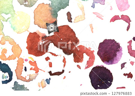 Vibrant Explosion of Multicolour Rainbow Watercolour Paint Splatters and Circles Spots on White Background Vibrant Explosion of Multicolour Rainbow Watercolour Paint Splatters and Circles Spots on White Background 127976883