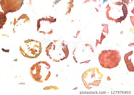 Vibrant Explosion of Multicolour Rainbow Watercolour Paint Splatters and Circles Spots on White Background 127976903
