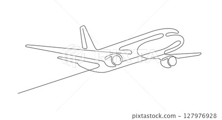 Flying plane.Airplane Vector .Continuous line drawing.Air flights.Vacation banner. Flying plane.Airplane Vector .Continuous line drawing.Air flights.Vacation banner. 127976928