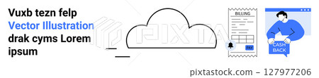 Cloud storage, billing statement, cashback transaction. Ideal for finance, technology, e-commerce, cloud services, online payments, digital marketing, and customer loyalty programs. Landing page 127977206