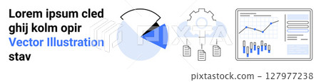 Pie chart, cloud gear with data files, bar and line graph within screen. Ideal for data analysis, cloud computing, data storage, business analytics, information technology, performance tracking Pie chart, cloud gear with data files, bar and line graph within screen. Ideal for data analysis, cloud computing, data storage, business analytics, information technology, performance tracking 127977238
