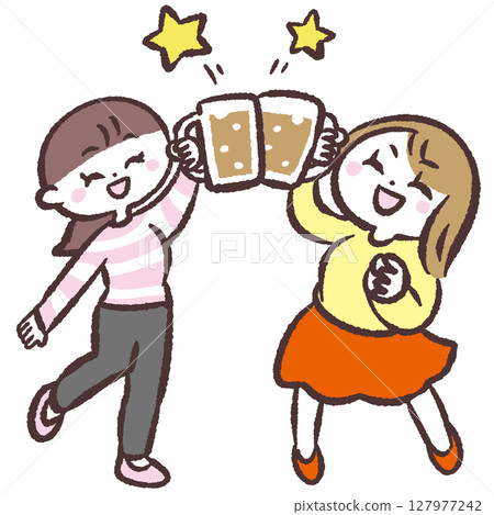 Illustration of two women toasting 127977242