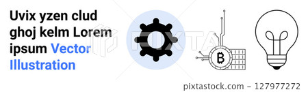 Bitcoin symbol circuit, gear on blue circle, lightbulb outline. Ideal for cryptocurrency, fintech, technology innovation, blockchain, digital assets, tech startups, fintech blogs. Landing page Bitcoin symbol circuit, gear on blue circle, lightbulb outline. Ideal for cryptocurrency, fintech, technology innovation, blockchain, digital assets, tech startups, fintech blogs. Landing page 127977272