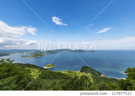 View of the islands of the Seto Inland Sea from Takamiyama Observatory, Onomichi City, Hiroshima Prefecture View of the islands of the Seto Inland Sea from Takamiyama Observatory, Onomichi City, Hiroshima Prefecture 127977521