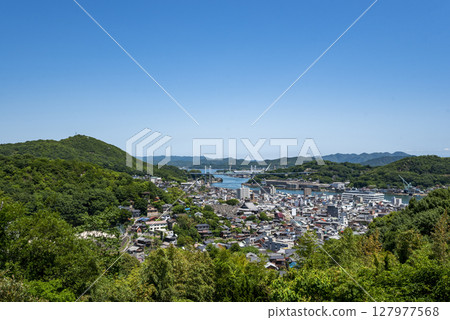 View of the cityscape of Onomichi from the observation deck at the top of Senkoji Temple, Onomichi, Hiroshima Prefecture View of the cityscape of Onomichi from the observation deck at the top of Senkoji Temple, Onomichi, Hiroshima Prefecture 127977568