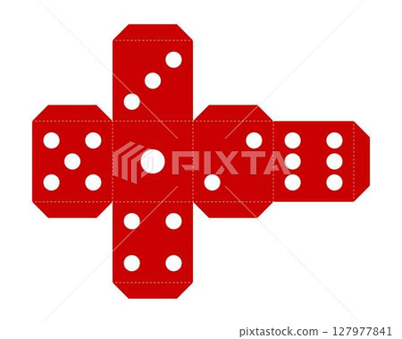 Developed diagram of dice with margins 127977841