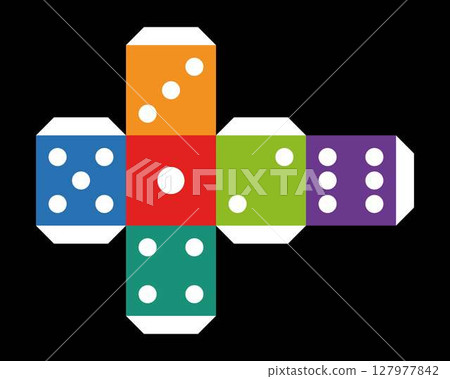 Developed diagram of dice with margins 127977842