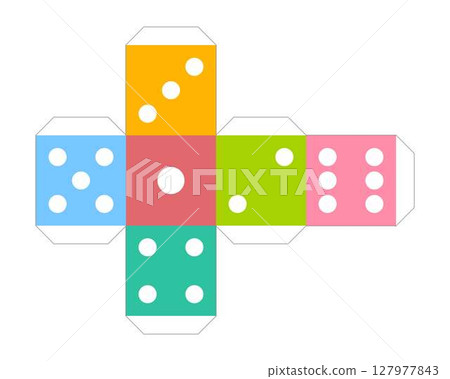 Developed diagram of dice with margins 127977843