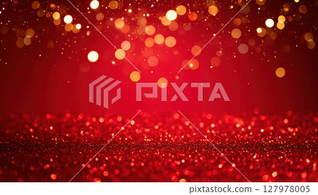 Shimmering red glitter background with bokeh lights for festive occasions 127978005