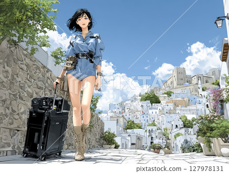 Illustration material of a woman traveling abroad 127978131