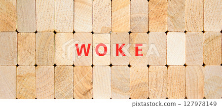 Woke question symbol. Concept word Woke question on beautiful wooden blocks. Beautiful wooden blocks background. Business, lifestyle, support and woke question concept. Copy space. Woke question symbol. Concept word Woke question on beautiful wooden blocks. Beautiful wooden blocks background. Business, lifestyle, support and woke question concept. Copy space. 127978149