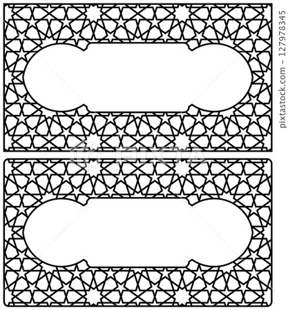 Blanks for business cards. Arabic geometric ornament.Proportion 90x50. Blanks for business cards. Arabic geometric ornament.Proportion 90x50. 127978345