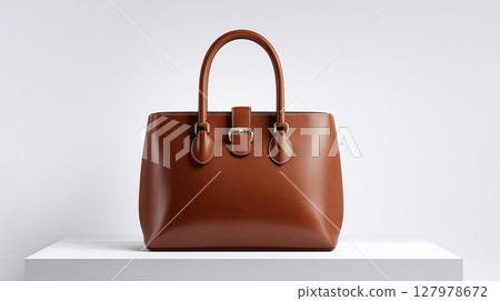 Elegant brown tote bag with top handle and buckle detail, perfect for everyday use.  A timeless and sophisticated accessory for any occasion. 127978672