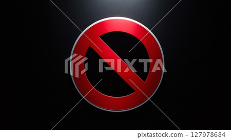 Red prohibition sign. This symbol is universal and recognizable, conveying a clear message of restriction and denial. This image has a dramatic effect. 127978684