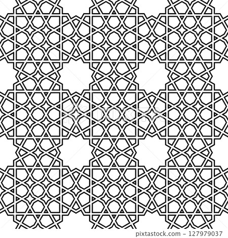 Seamless arabic geometric ornament in black color. 127979037