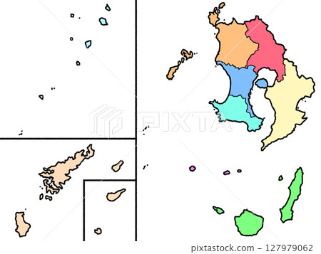 鹿兒島縣略顯粗略的地圖，九州地區以不同顏色標註 127979062