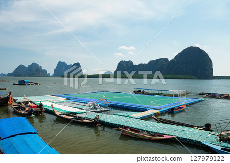 Floating football pitch or soccer field at Panyee island, Phang Nga Floating football pitch or soccer field at Panyee island, Phang Nga 127979122
